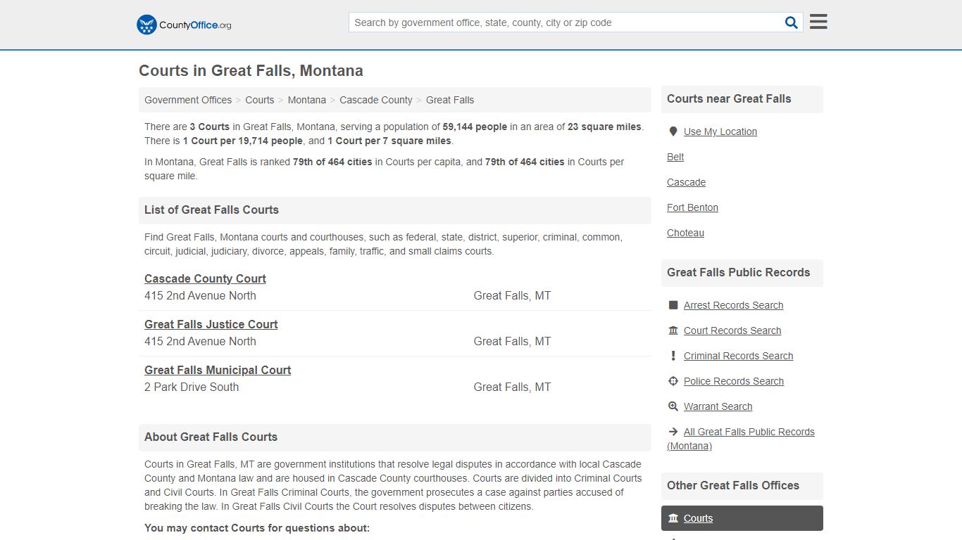 Courts - Great Falls, MT (Court Records & Calendars)